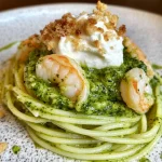 Spaghetti con zucchine, gamberi, stracciatella e zest di limone