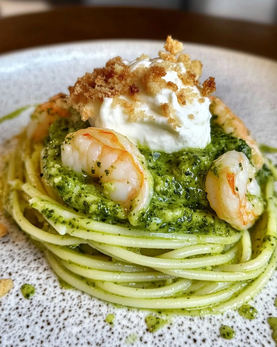 Spaghetti con zucchine, gamberi, stracciatella e zest di limone