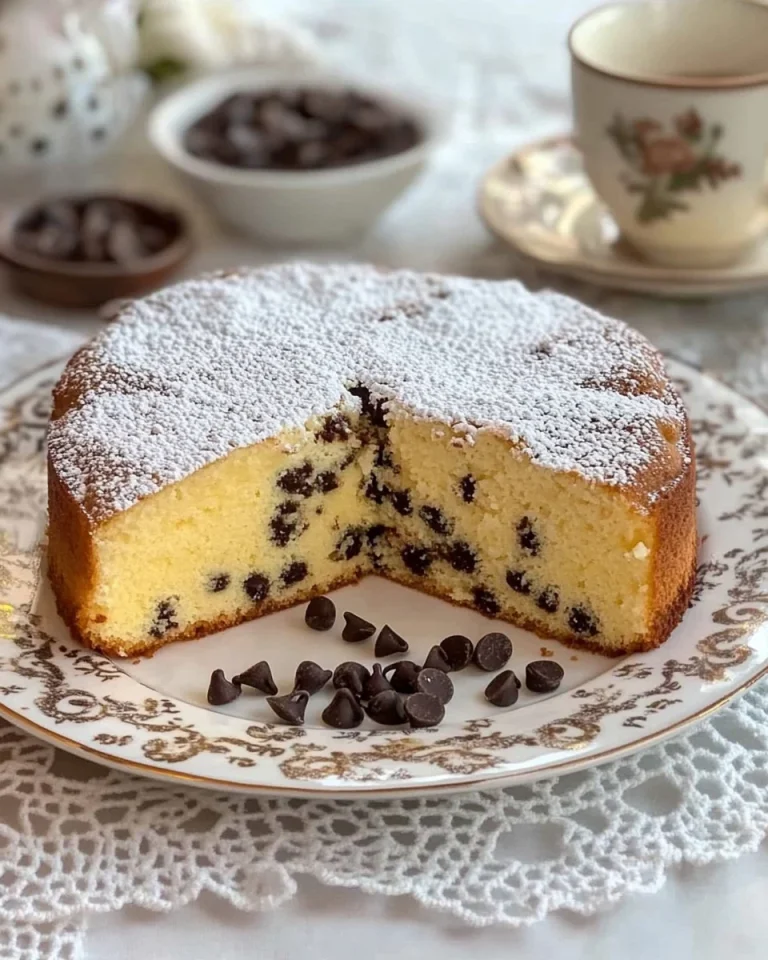 Torta al Mascarpone con Gocce di Cioccolato decorata su un piatto.