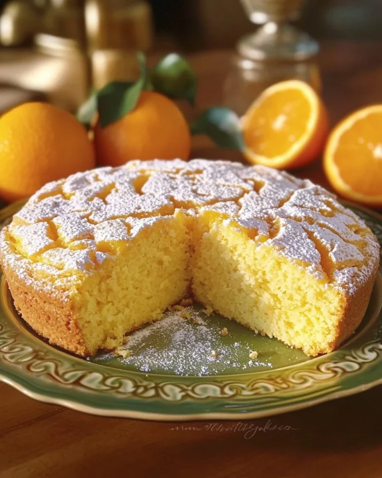 Torta all’Arancia Soffice e Morbida con arance fresche e zucchero a velo.
