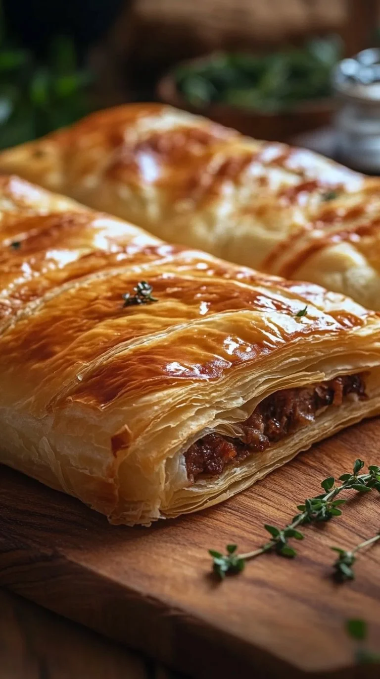 Burek con carne succulento e dorato appena sfornato