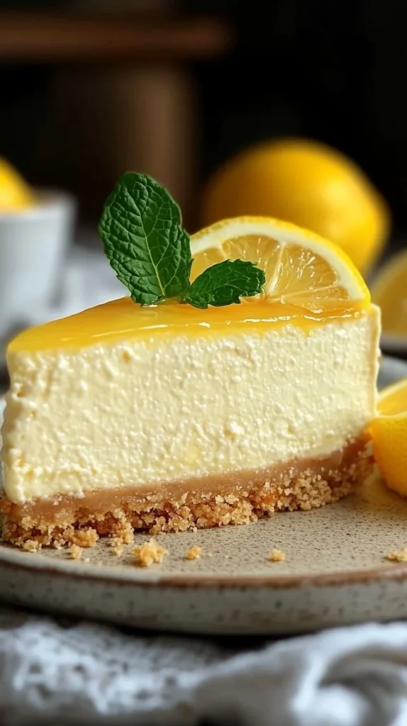 Cheesecake al limone, un dolce cremoso e fresco con un tocco di limone.