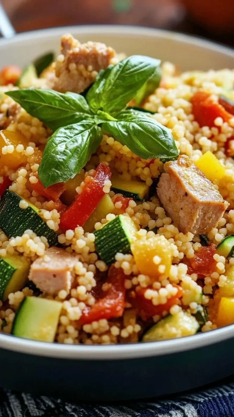 Cous Cous con Tonno e Zucchine servito in un piatto colorato