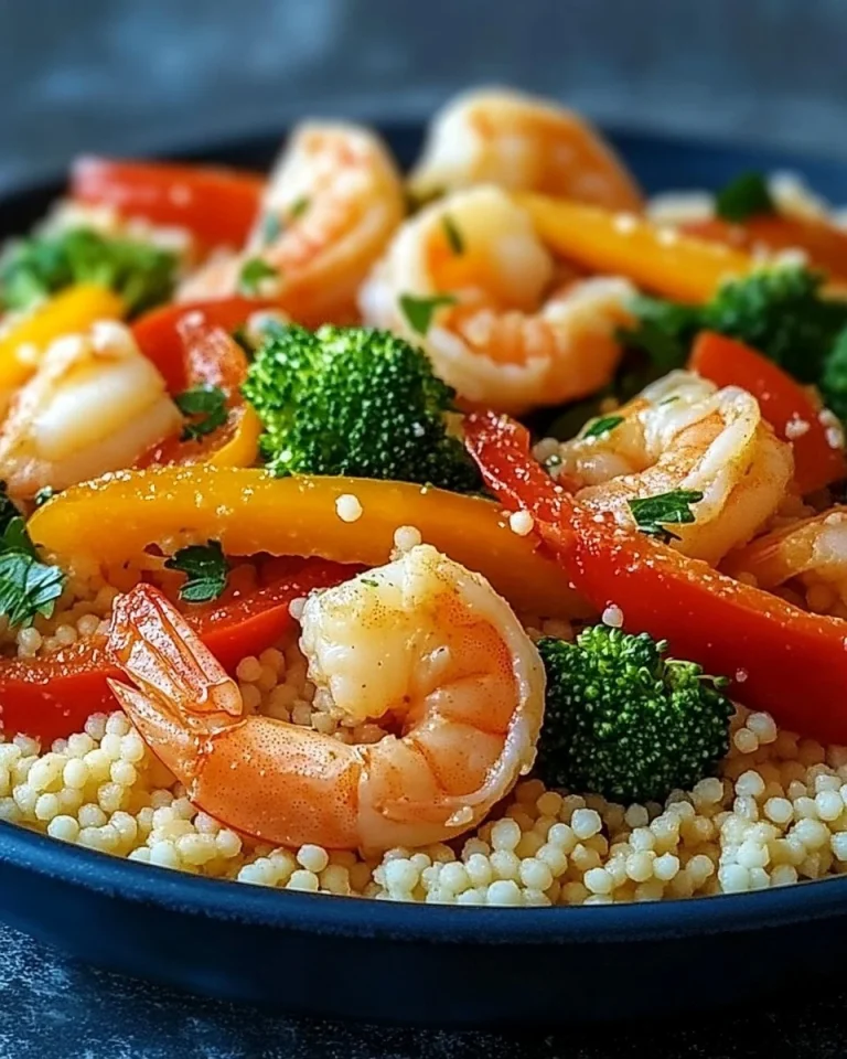 Cous Cous Speziato ai Gamberi e Verdure servito in un piatto decorativo
