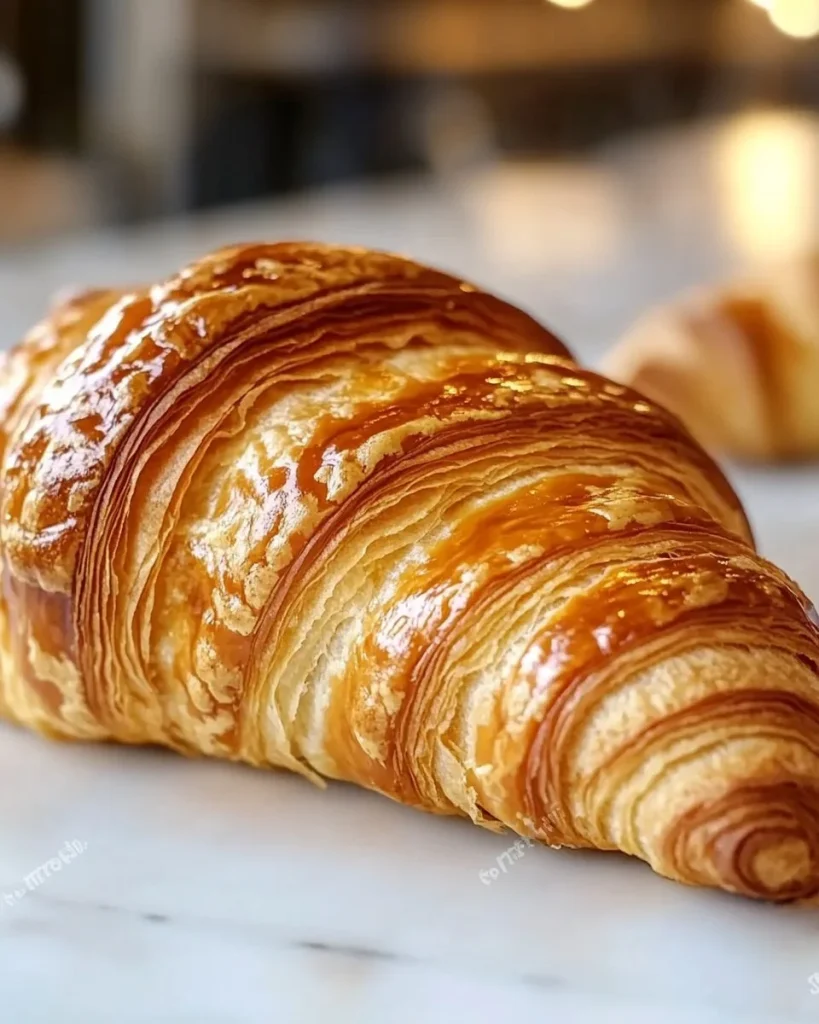 Croissant croccante fresco appena sfornato, pronto per la colazione.
