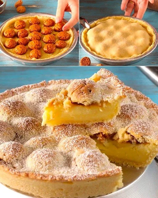Crostata con Crema Pasticciera e Amaretti, dolce italiano tradizionale