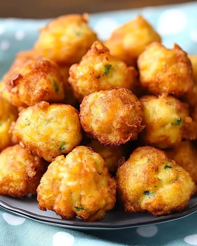 Frittelle di Zucchine e Prosciutto appena cotte su un piatto.