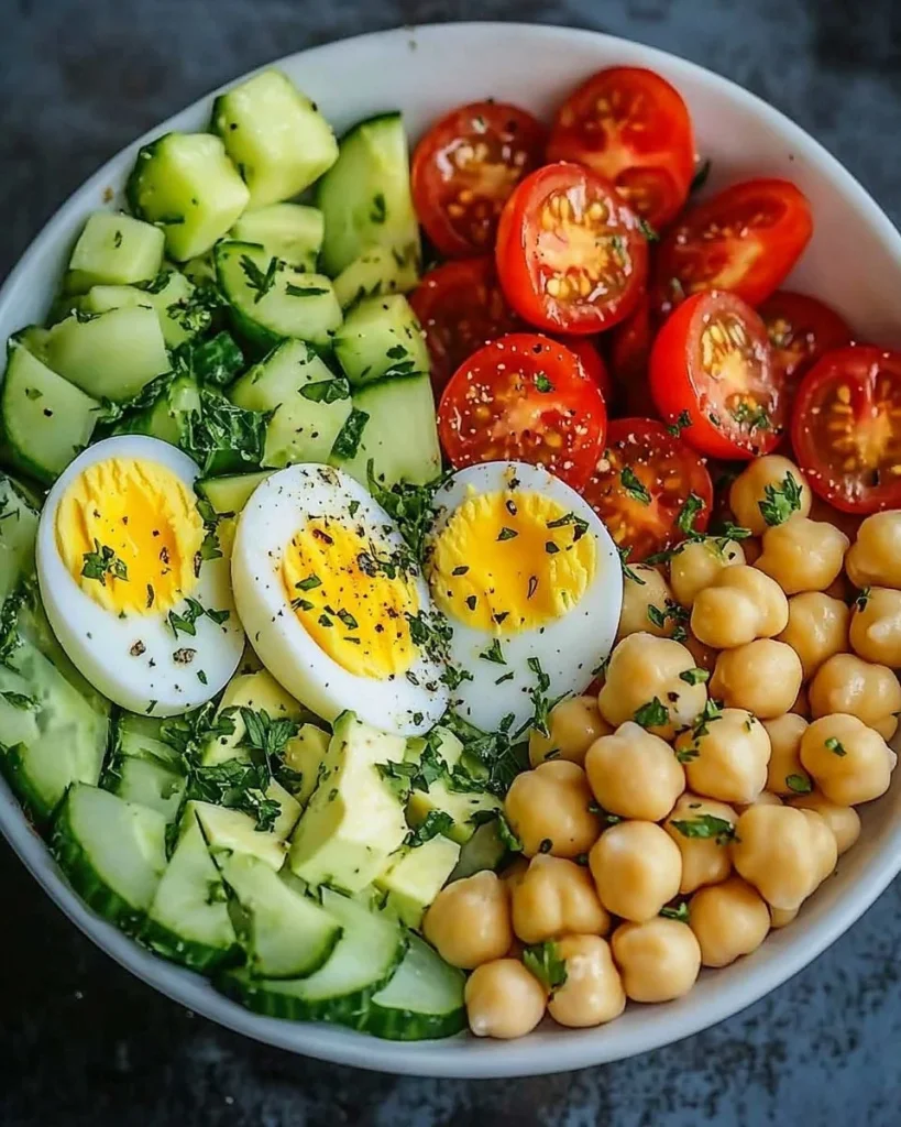 Insalata di avocado con uova e ceci fresca e sana