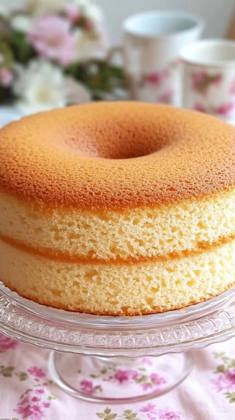 Pan di Spagna alto e soffice pronto per essere decorato con crema e frutta