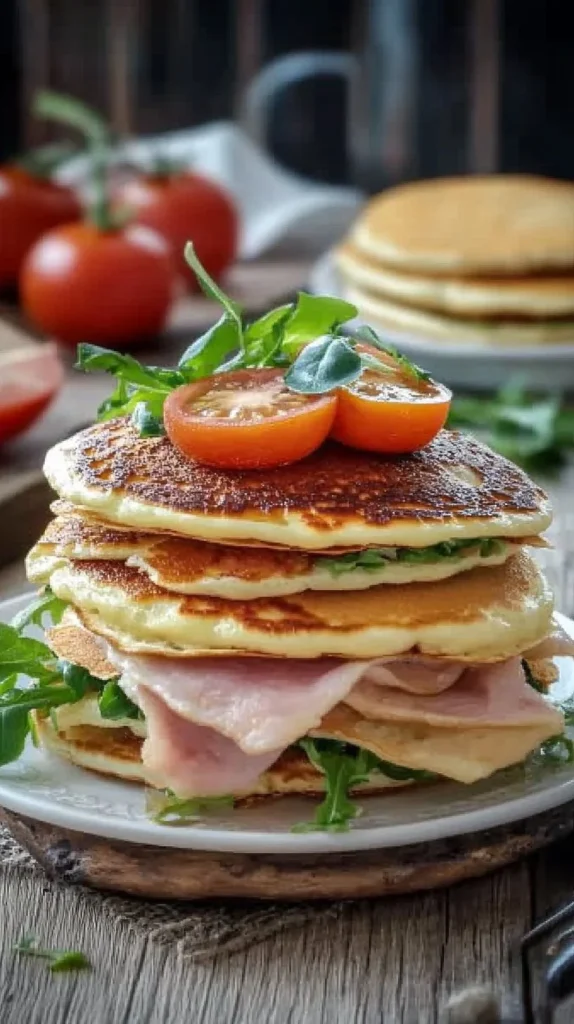 Pancakes salati farciti con ingredienti freschi e appetitosi