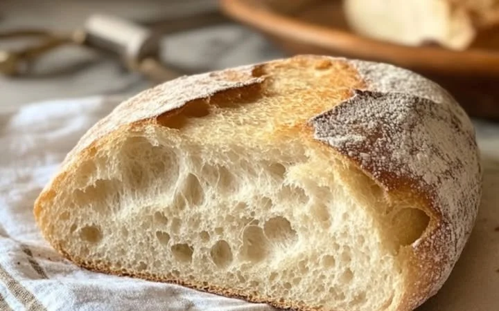 Pane fatto in casa della nonna appena sfornato con crosta dorata