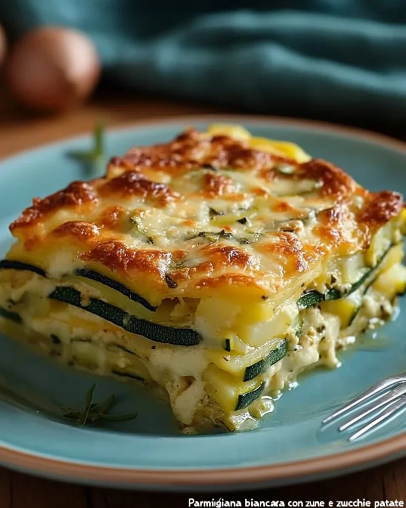 Parmigiana bianca con zucchine e patate, un piatto italiano delizioso