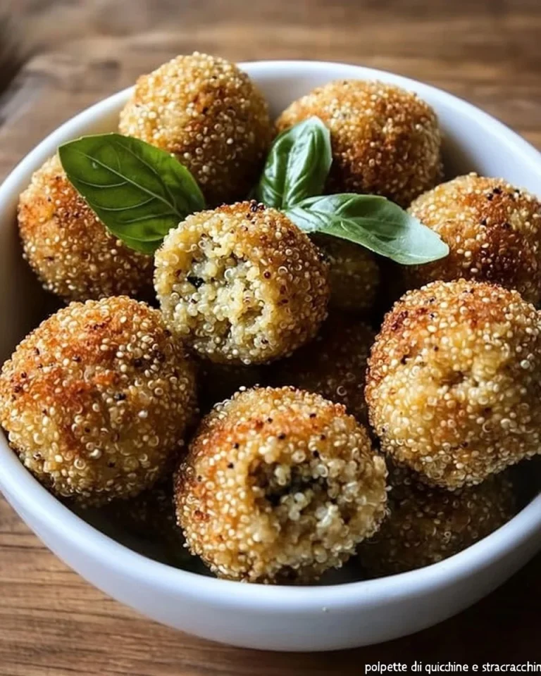 Polpette di quinoa con zucchine e stracchino servite su un piatto.