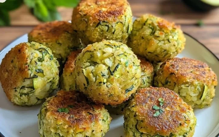 Polpette di Zucchine appena cotte servite su un piatto bianco