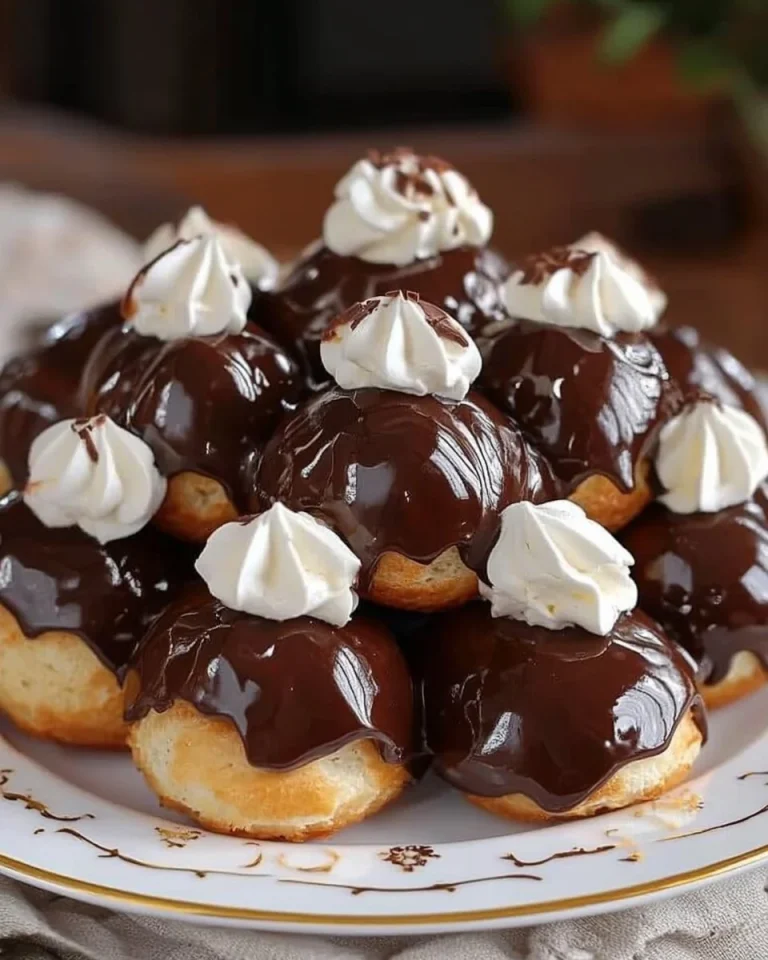 Profiteroles al cioccolato decorati su un piatto elegante