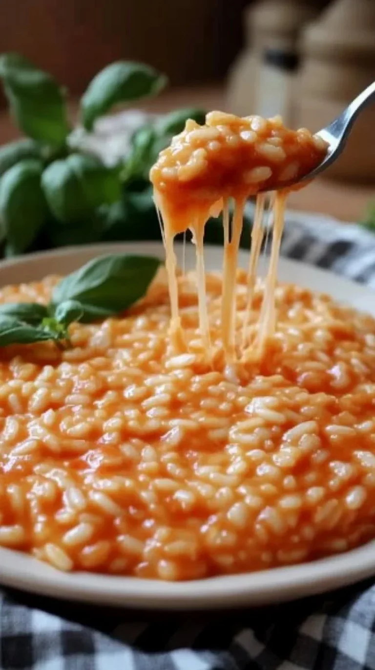 Risotto alla Pizzaiola servito in un piatto con ingredienti freschi