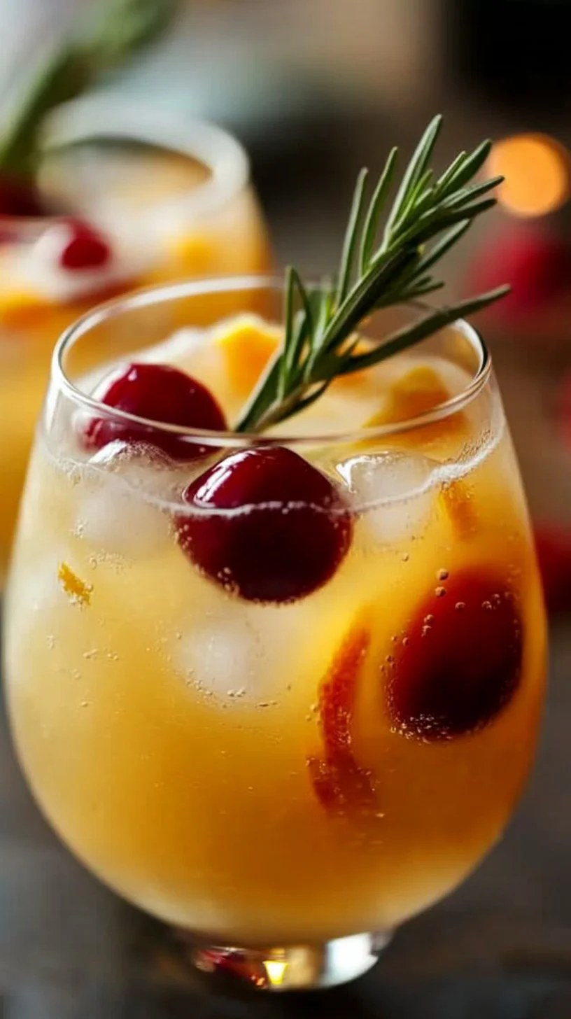 Sangria Bianca Analcolica in un bicchiere decorato con frutta fresca.