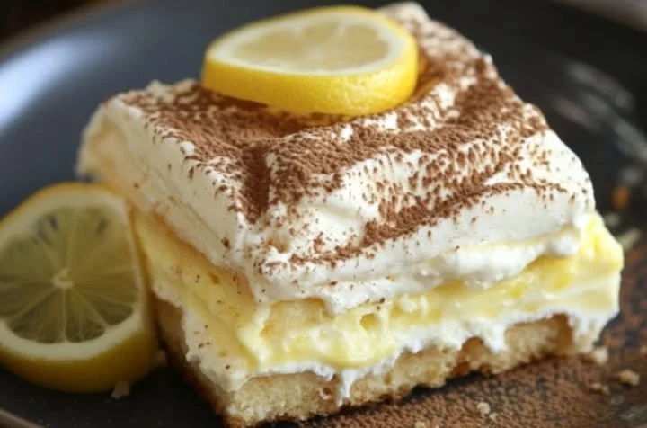 Delizioso Tiramisù al Limone, un dolce fresco e goloso da provare.