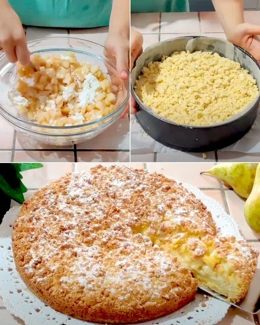Torta di Ricotta e Pere fresca e golosa decorata con fette di pera
