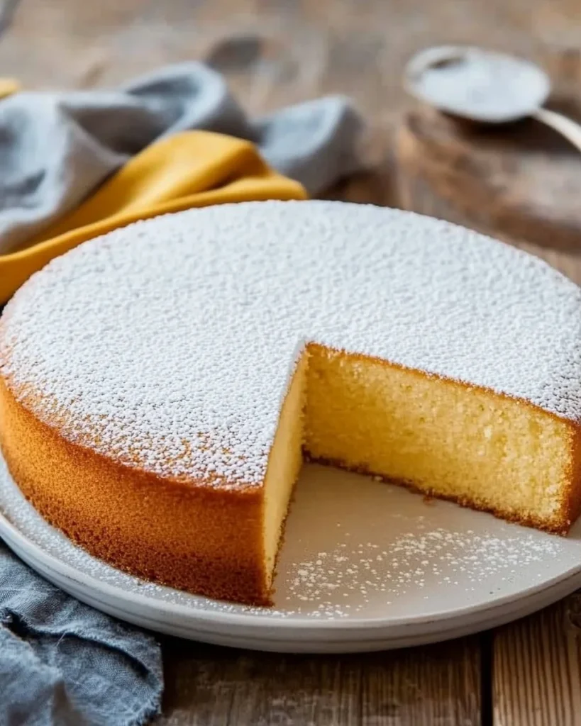 Fetta di Torta Paradiso servita su un piatto elegante.