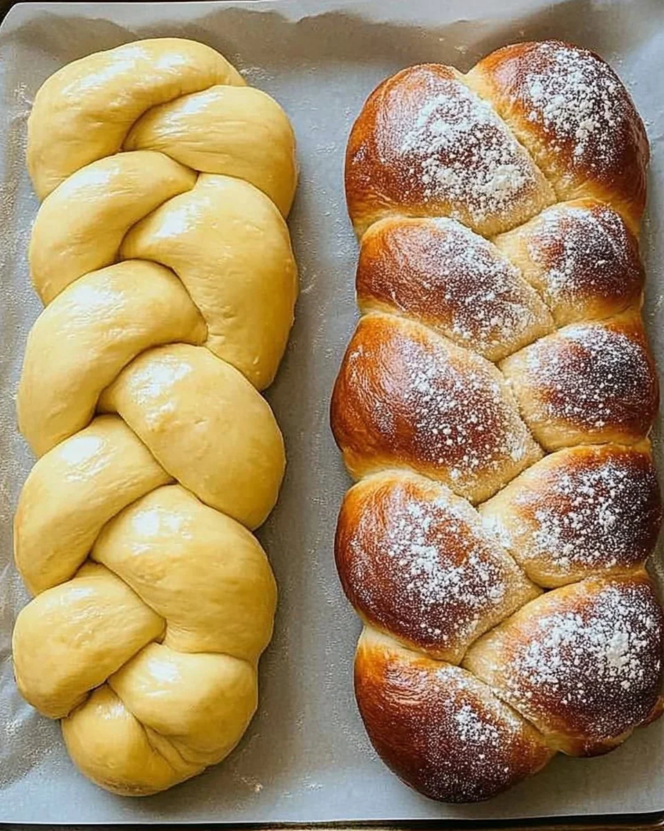 Treccia di panbrioches dorata con ingredienti freschi