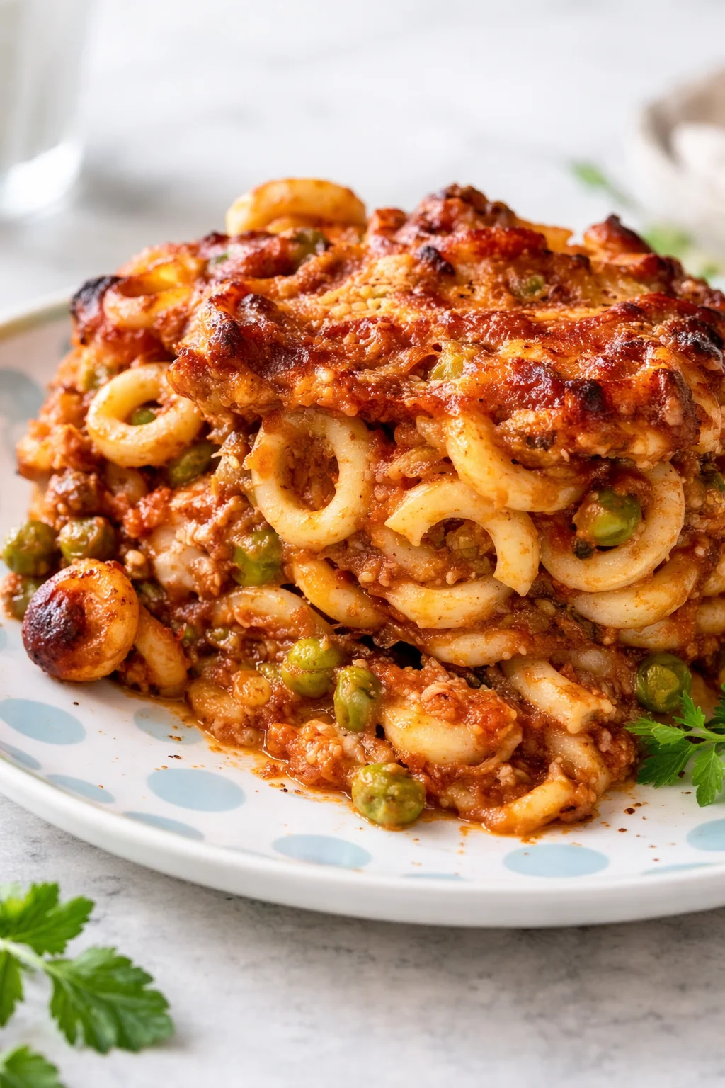 Anelletti al forno alla palermitana serviti in una pirofila
