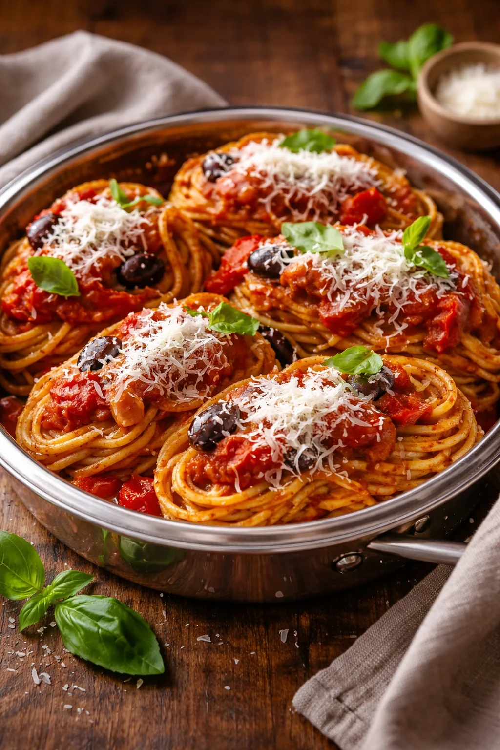Barchette di melanzane ripiene di bucatini alla siciliana appena sfornate.