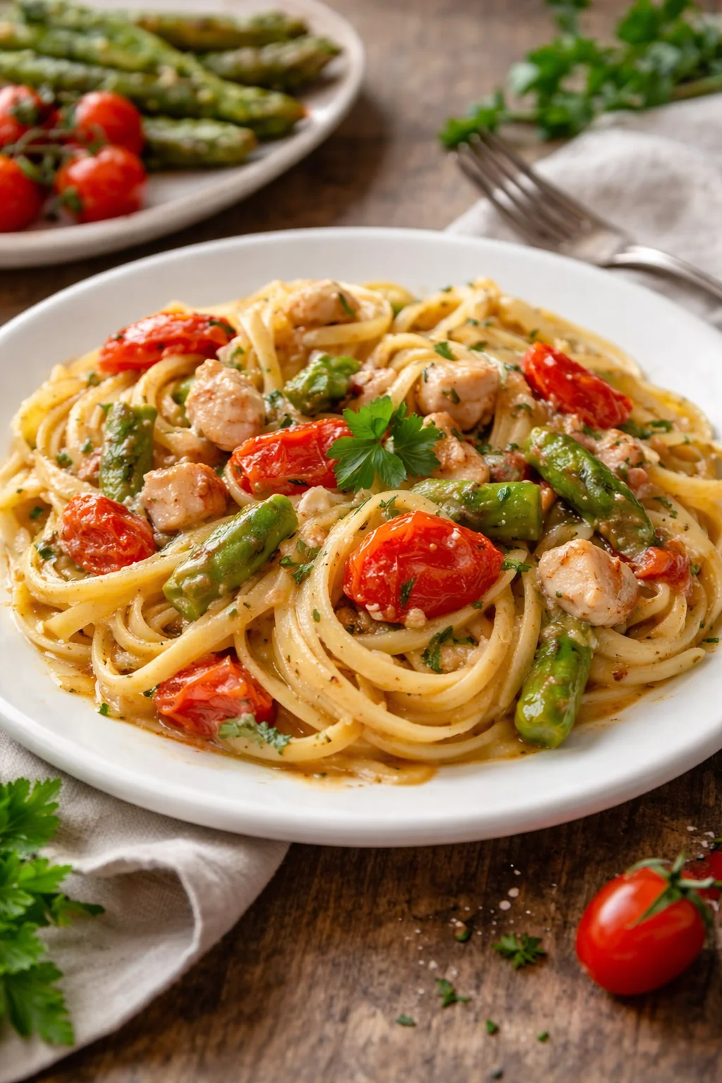 Bavette con Pesce Spada, Asparagi e Pomodorini con un tocco di freshità