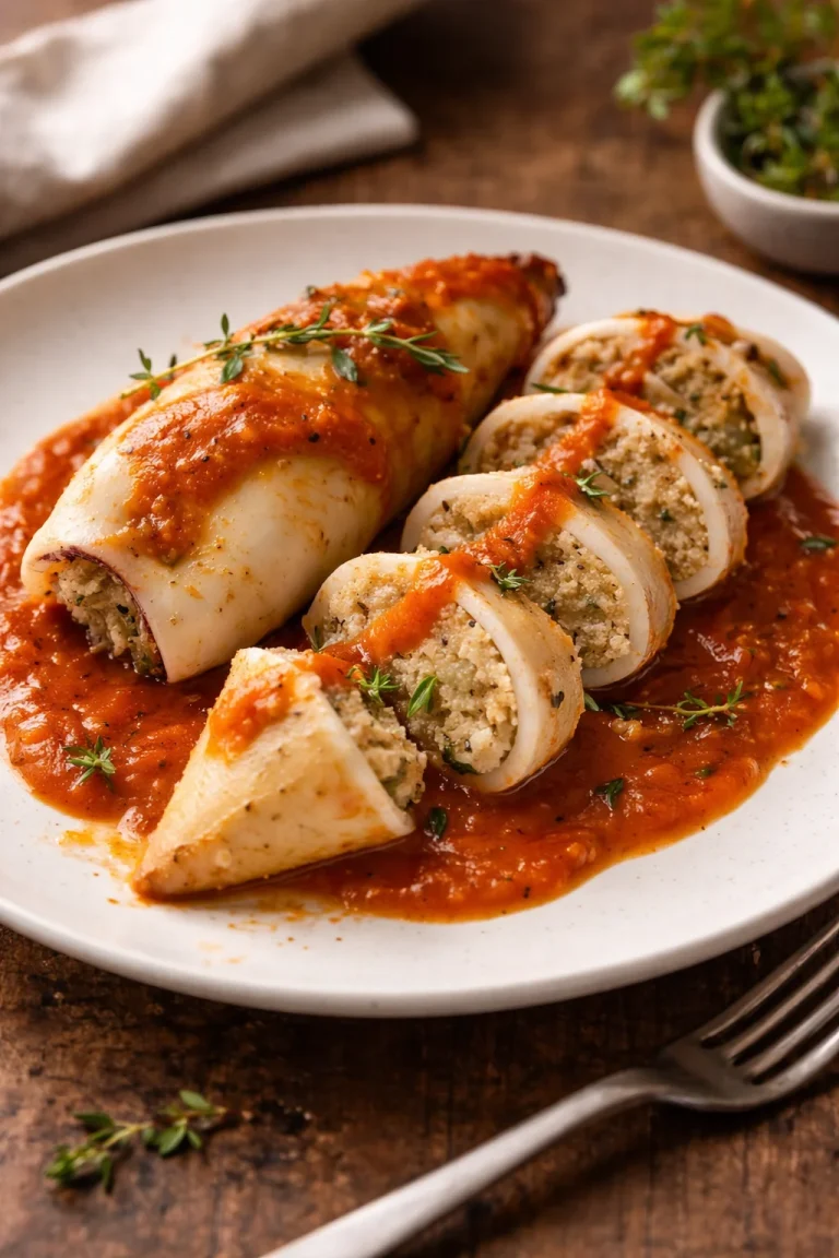 Calamari ripieni facili e cremosi, piatto di pesce gourmet