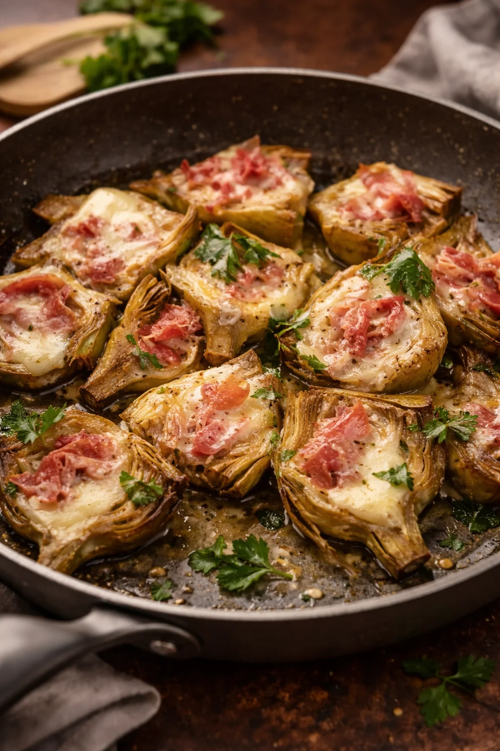 Carciofi ripieni al prosciutto e provola, piatto tipico italiano