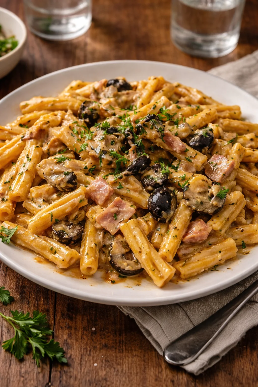 Pasta Casarecce alla Boscaiola con funghi e pancetta