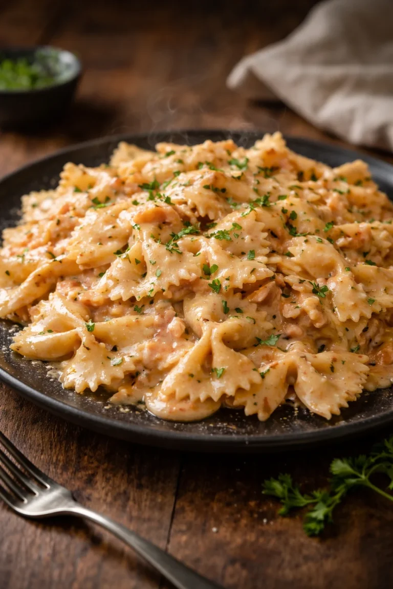 Farfalle al Salmone Cremoso servite in un piatto elegante