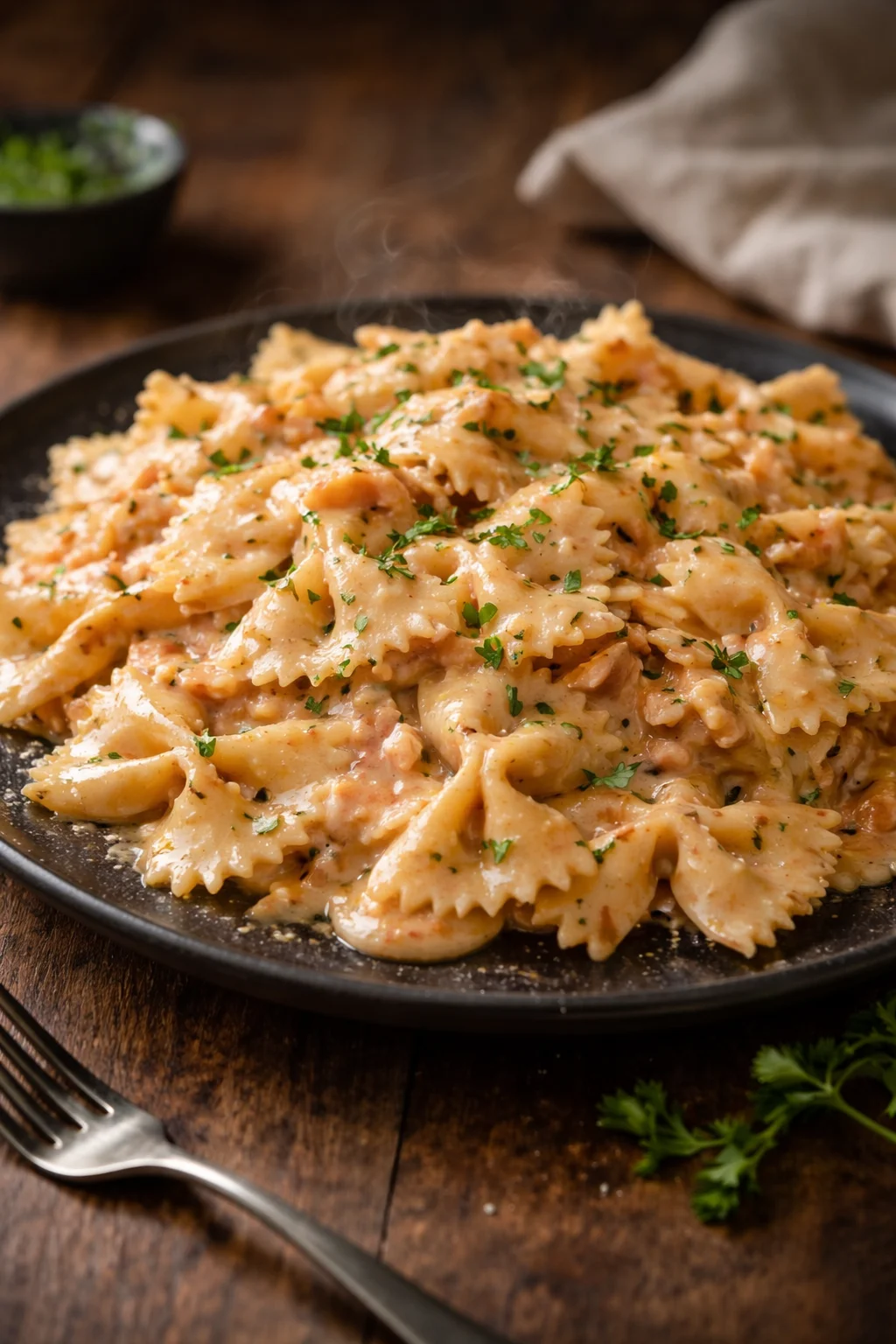Farfalle al Salmone Cremoso servite in un piatto elegante