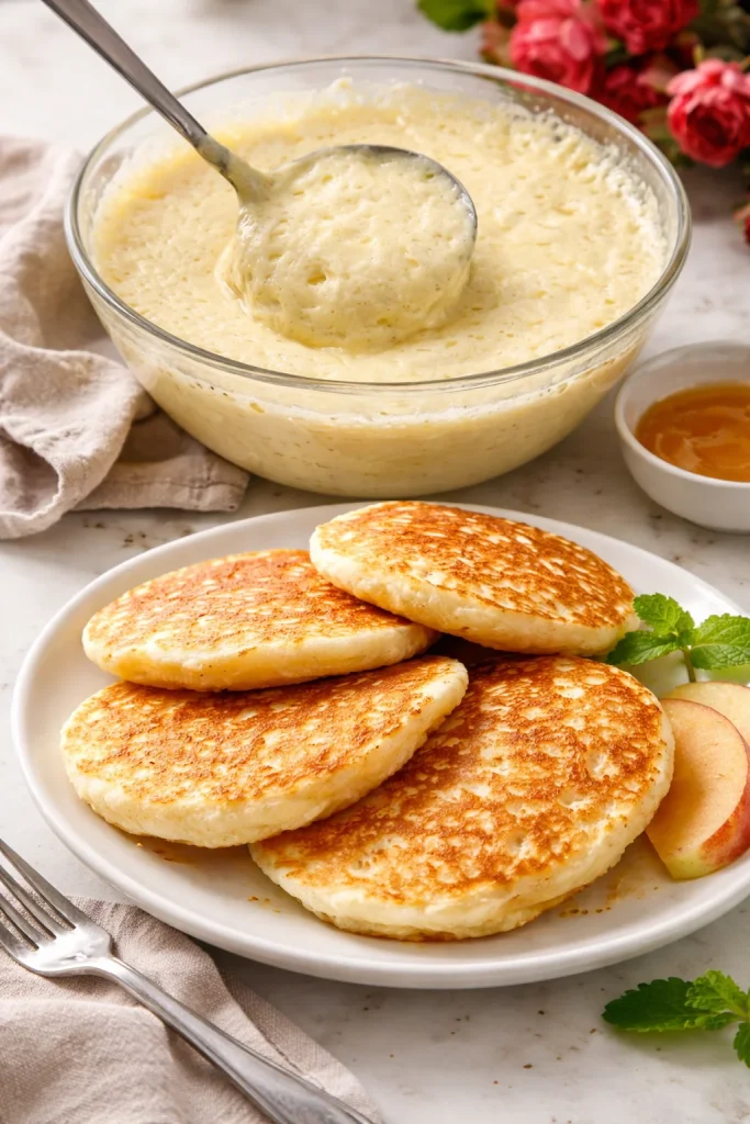 Frittelle con yogurt e mele appena sfornate, dolce e sano