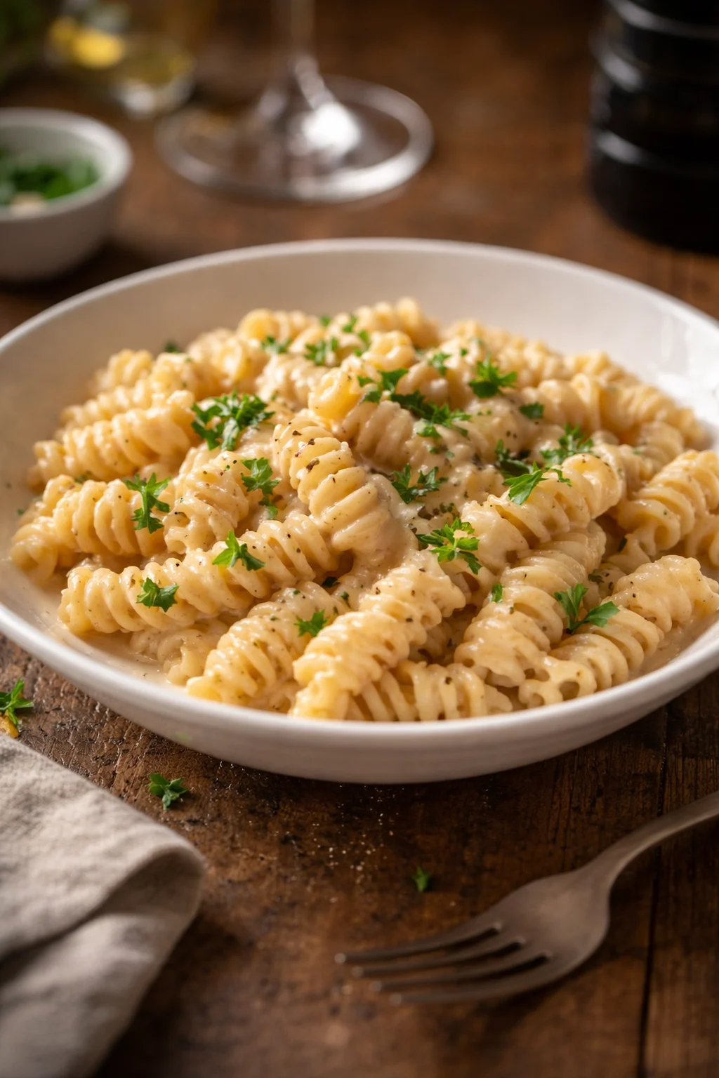 Fusilli alla crema di tonno e Philadelphia serviti in un piatto