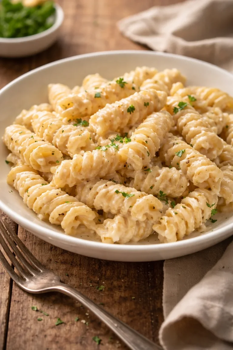 Fusilli in crema di tonno e Philadelphia serviti in un piatto