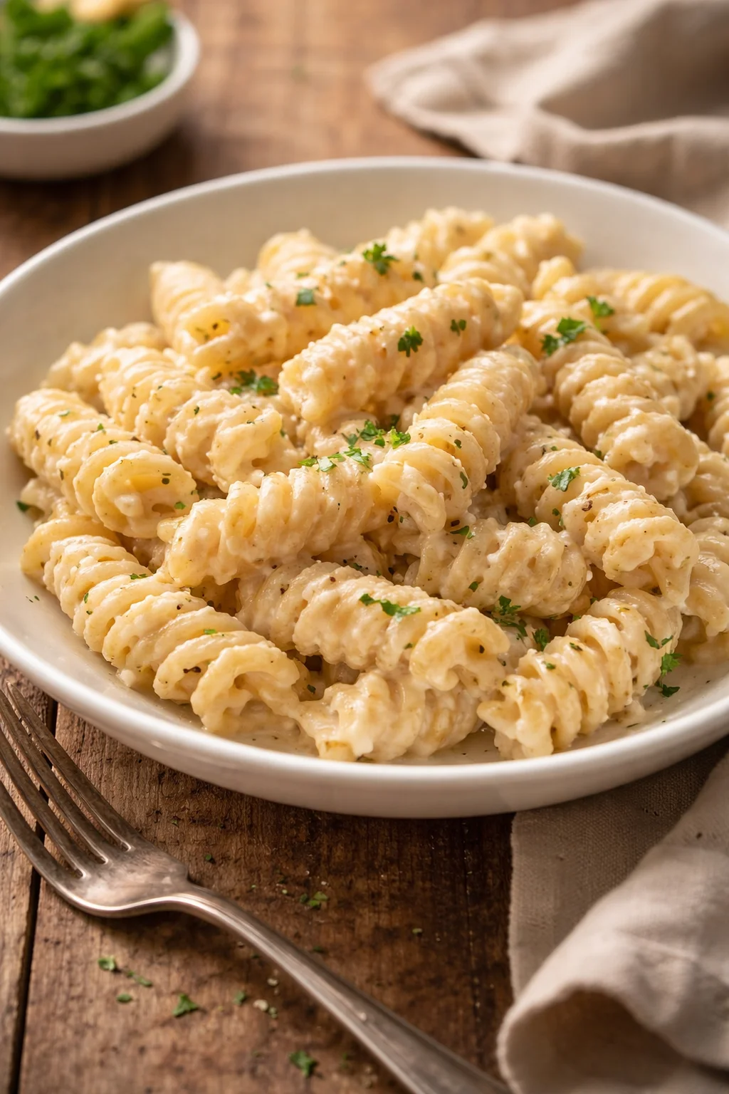 Fusilli in crema di tonno e Philadelphia serviti in un piatto