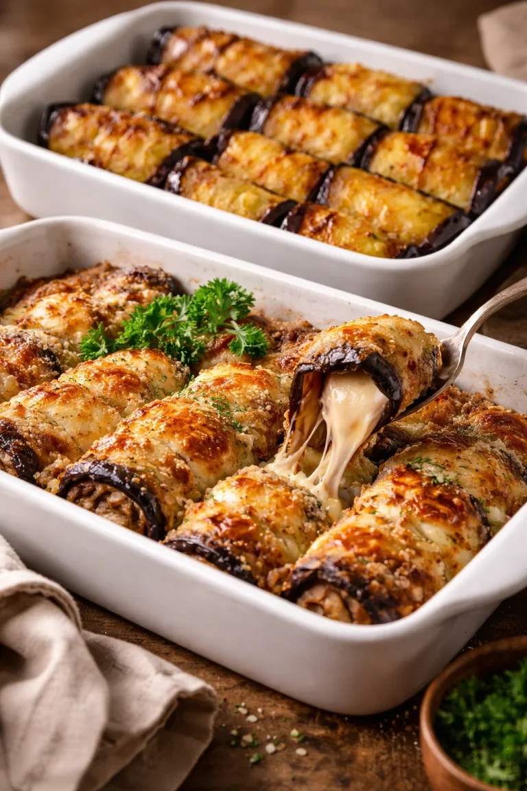 Involtini di melanzane ripieni e gratinati al forno, un piatto tradizionale italiano