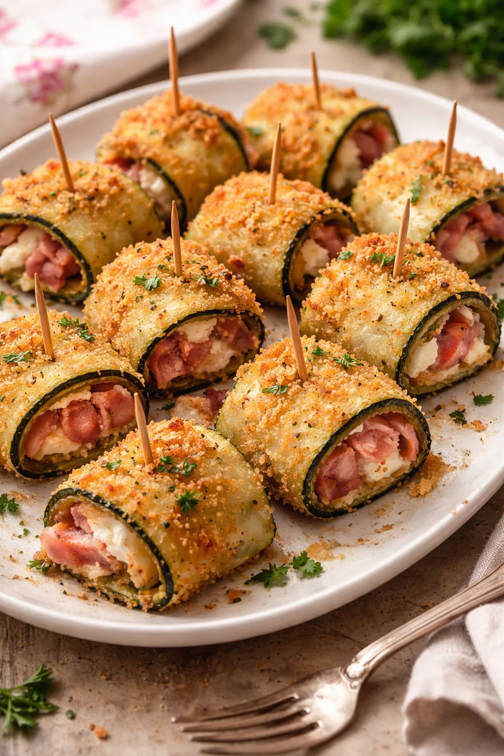 Involtini di zucchine ripieni di formaggio e spezie, piatto delizioso