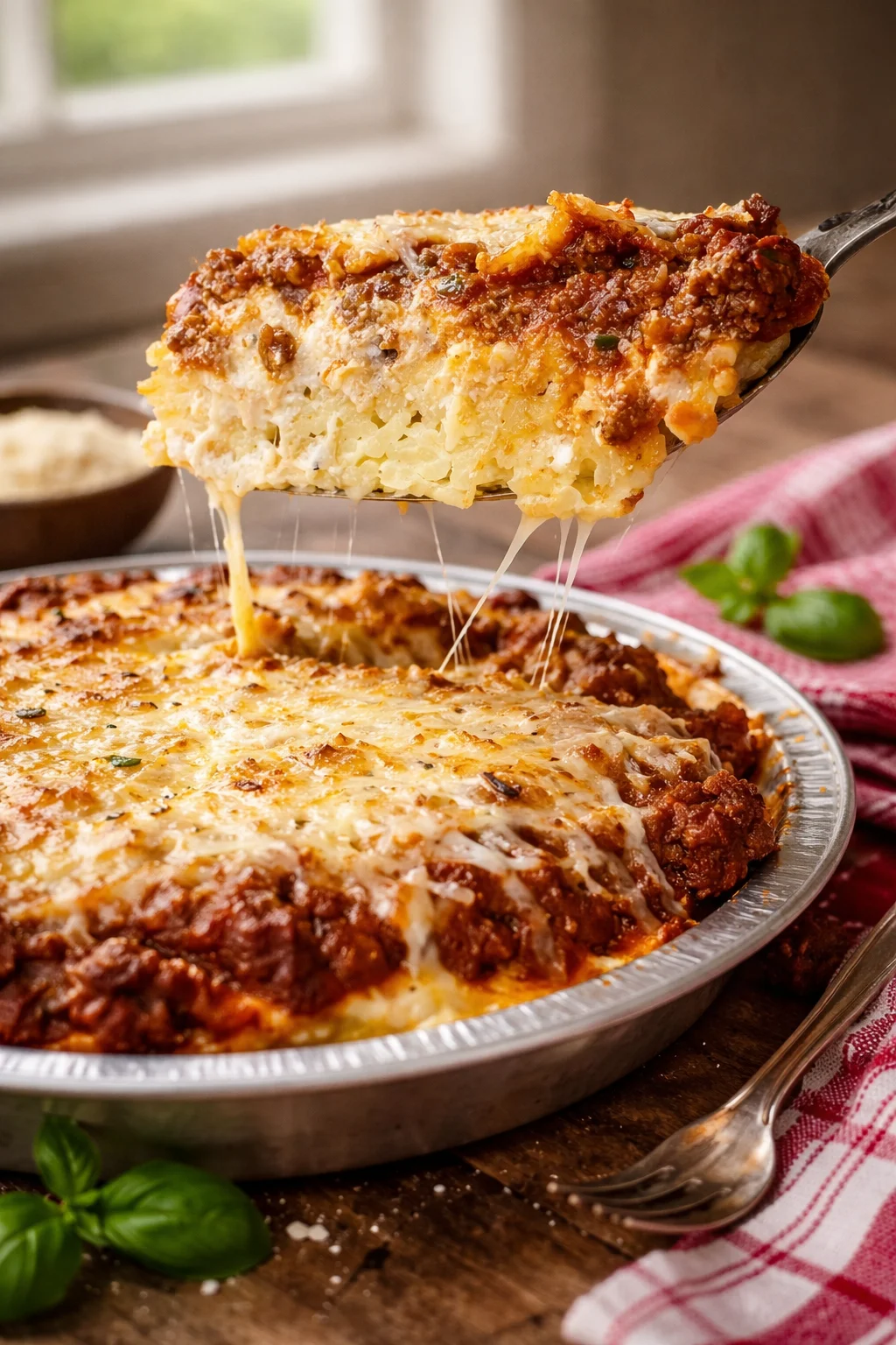 Pasta al Forno con formaggio fuso e salsa di pomodoro