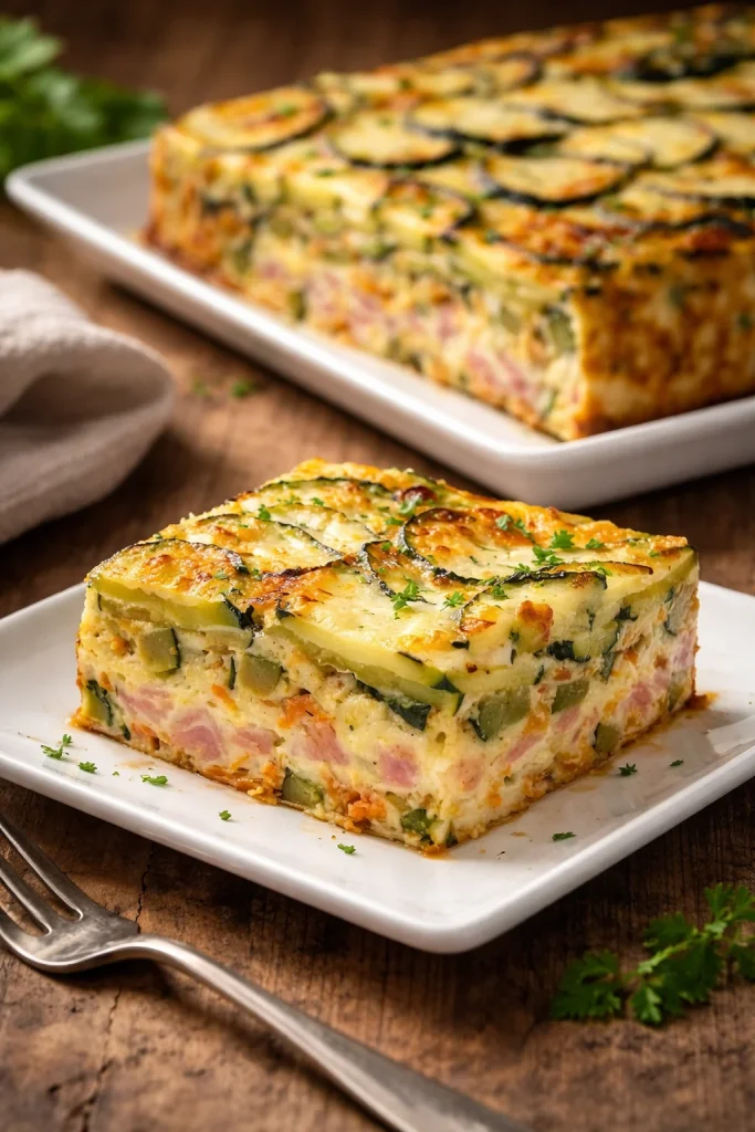 Pasticcio di Zucchine con Prosciutto e Formaggio appena sfornato
