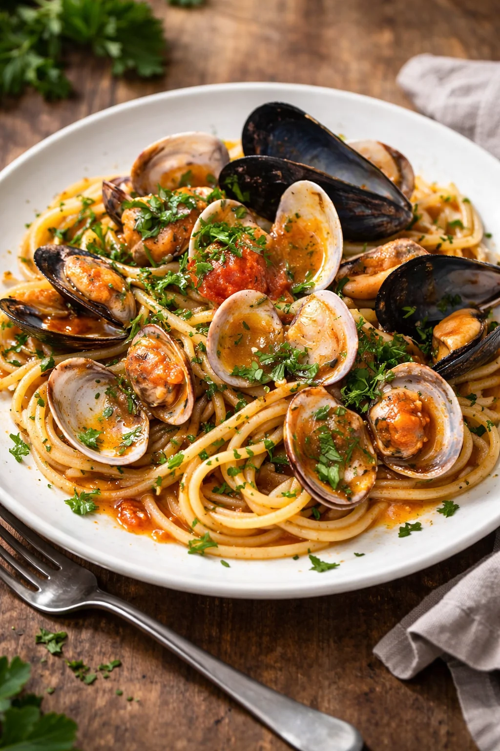 Piatto di Spaghetti con Cozze e Vongole in Tradizione