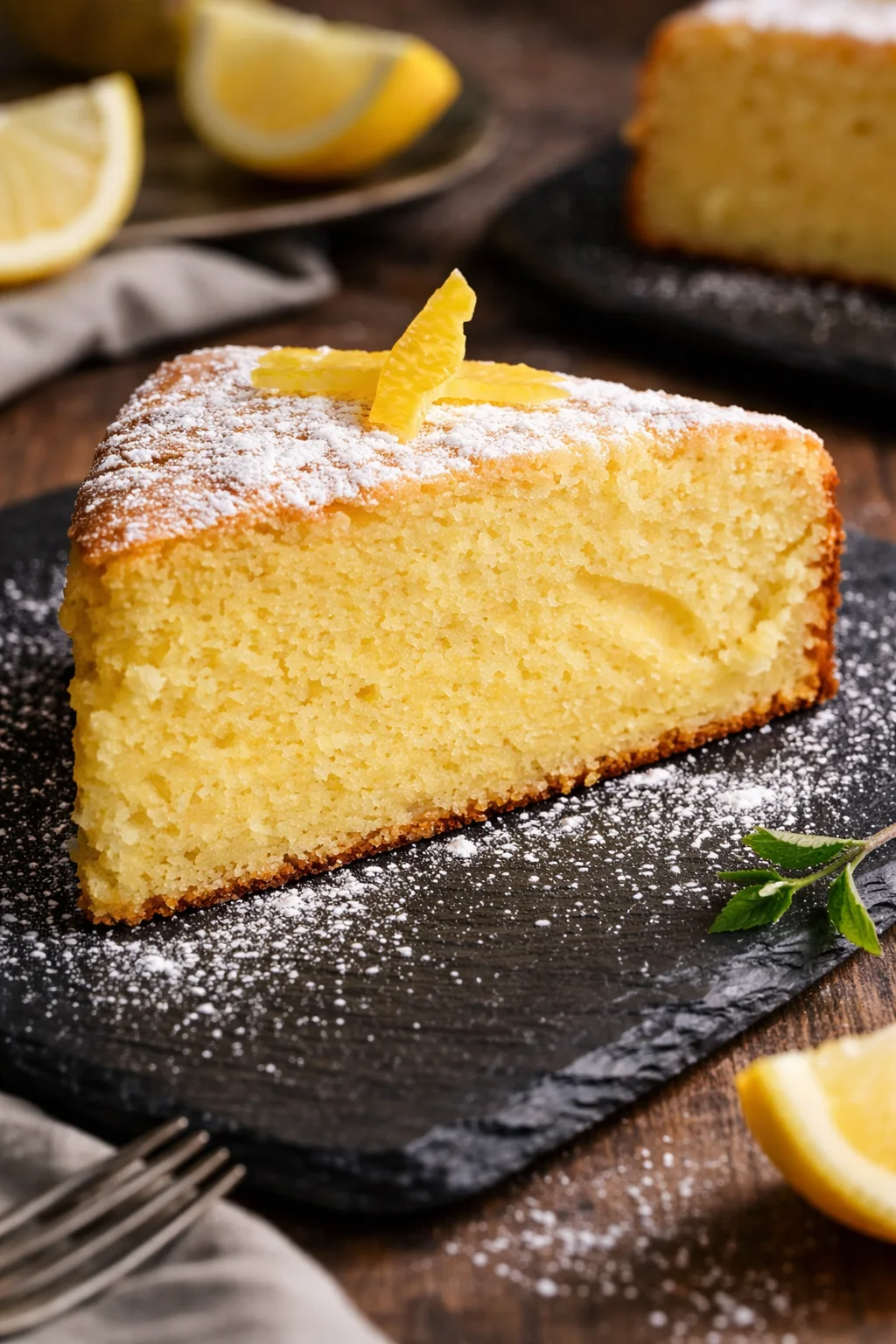 Torta 12 cucchiai al limone decorata con zucchero a velo