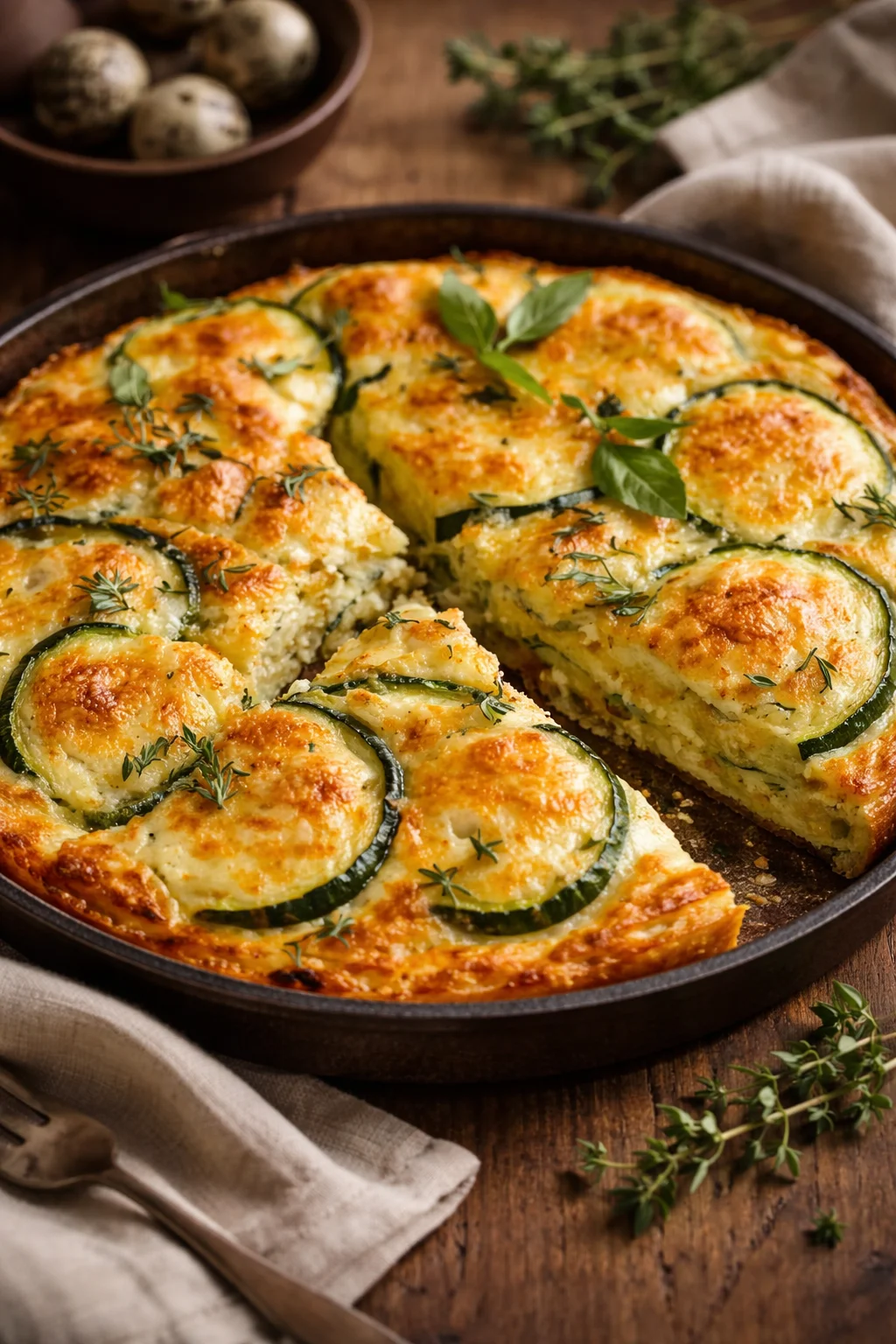 Torta Rustica di Zucchine appena sfornata, piatto saporito e rustico.